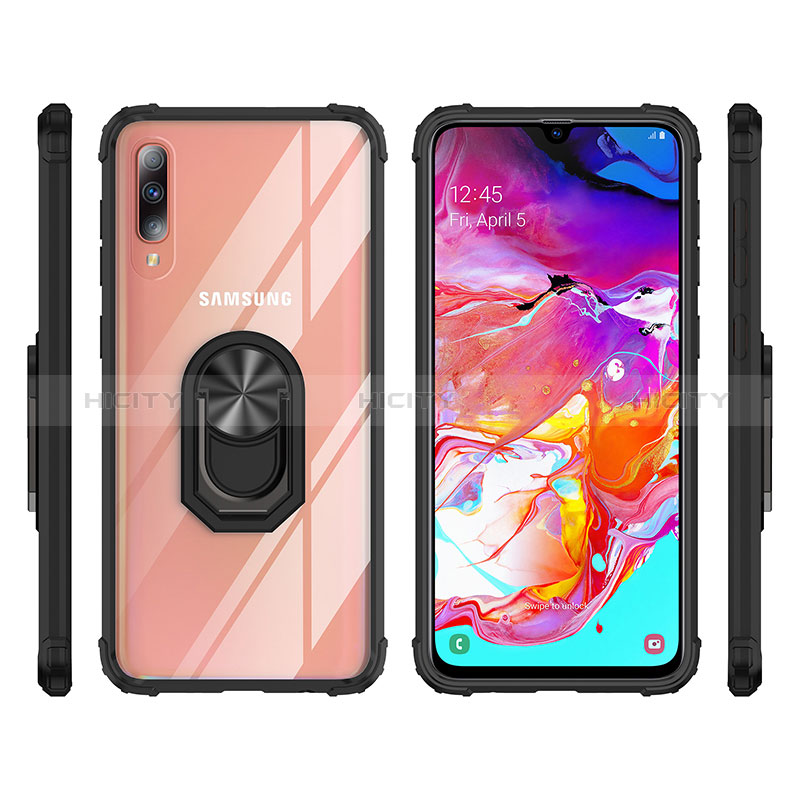 Funda Bumper Silicona y Plastico Mate Carcasa con Magnetico Anillo de dedo Soporte MQ2 para Samsung Galaxy A70