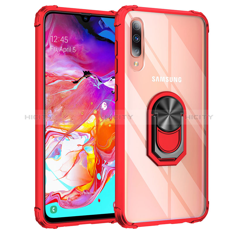 Funda Bumper Silicona y Plastico Mate Carcasa con Magnetico Anillo de dedo Soporte MQ2 para Samsung Galaxy A70S Rojo