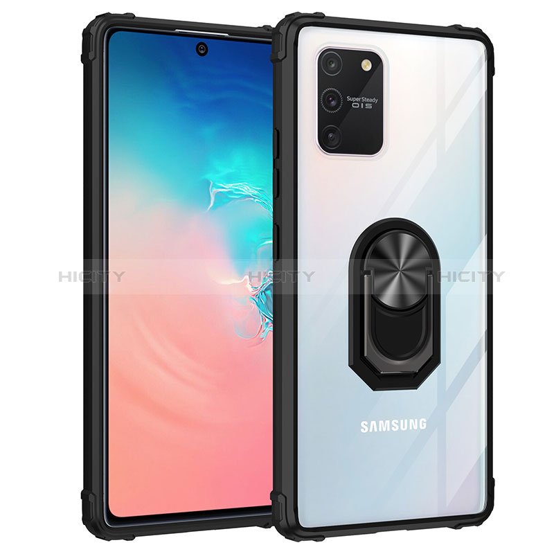 Funda Bumper Silicona y Plastico Mate Carcasa con Magnetico Anillo de dedo Soporte MQ2 para Samsung Galaxy A91 Negro