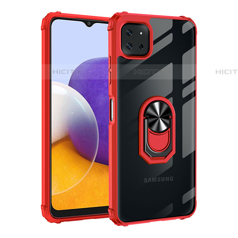 Funda Bumper Silicona y Plastico Mate Carcasa con Magnetico Anillo de dedo Soporte MQ2 para Samsung Galaxy F42 5G Rojo
