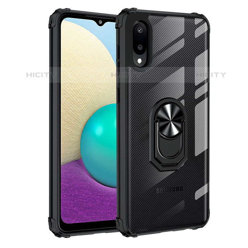 Funda Bumper Silicona y Plastico Mate Carcasa con Magnetico Anillo de dedo Soporte MQ2 para Samsung Galaxy M02