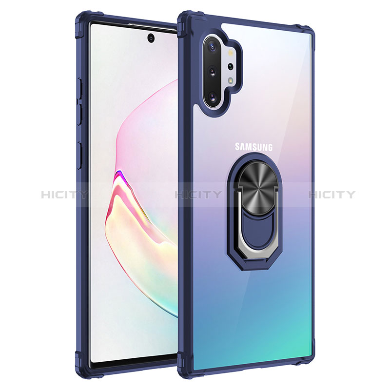 Funda Bumper Silicona y Plastico Mate Carcasa con Magnetico Anillo de dedo Soporte MQ2 para Samsung Galaxy Note 10 Plus 5G Azul