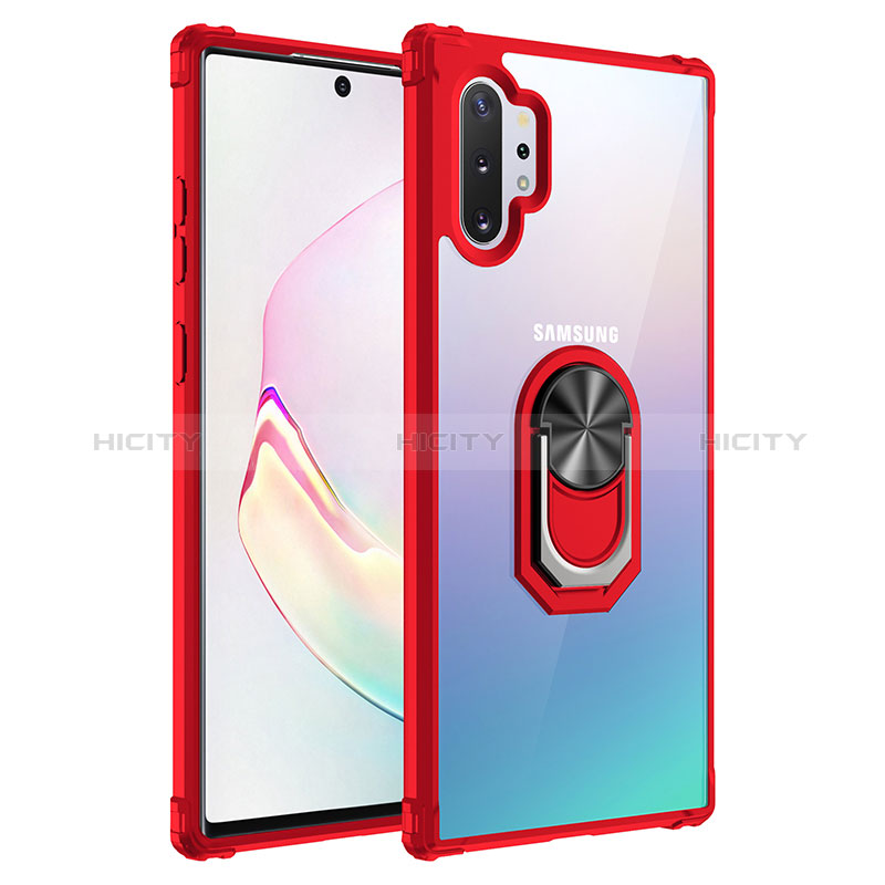 Funda Bumper Silicona y Plastico Mate Carcasa con Magnetico Anillo de dedo Soporte MQ2 para Samsung Galaxy Note 10 Plus 5G Rojo