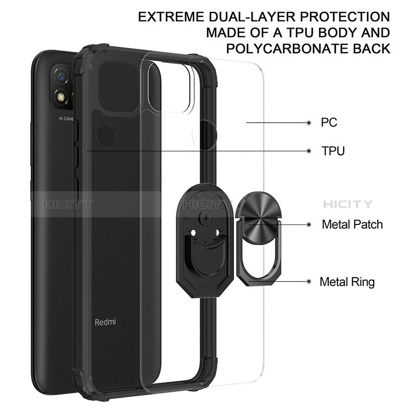 Funda Bumper Silicona y Plastico Mate Carcasa con Magnetico Anillo de dedo Soporte MQ2 para Xiaomi POCO C3