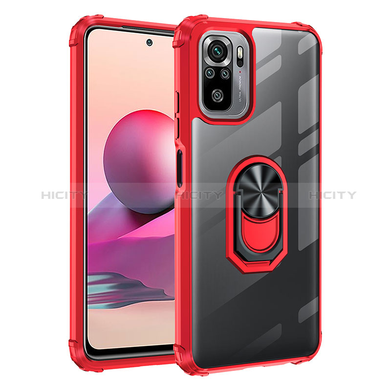 Funda Bumper Silicona y Plastico Mate Carcasa con Magnetico Anillo de dedo Soporte MQ2 para Xiaomi Poco M5S Rojo