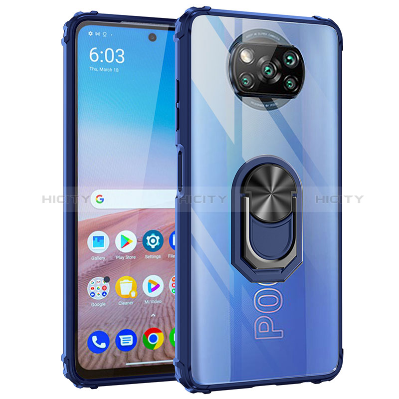 Funda Bumper Silicona y Plastico Mate Carcasa con Magnetico Anillo de dedo Soporte MQ2 para Xiaomi Poco X3