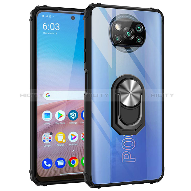 Funda Bumper Silicona y Plastico Mate Carcasa con Magnetico Anillo de dedo Soporte MQ2 para Xiaomi Poco X3