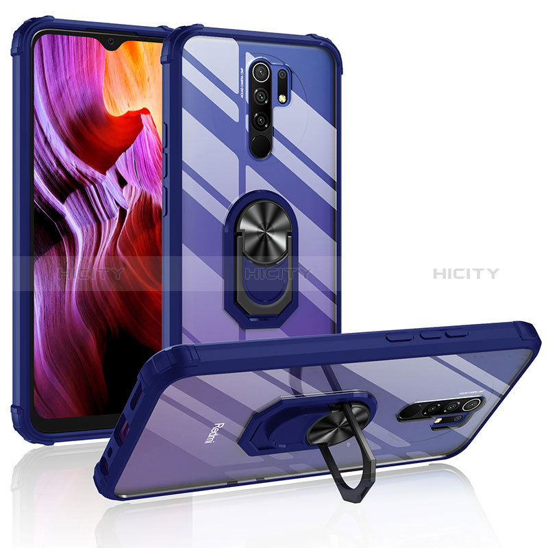 Funda Bumper Silicona y Plastico Mate Carcasa con Magnetico Anillo de dedo Soporte MQ2 para Xiaomi Redmi 9 Azul