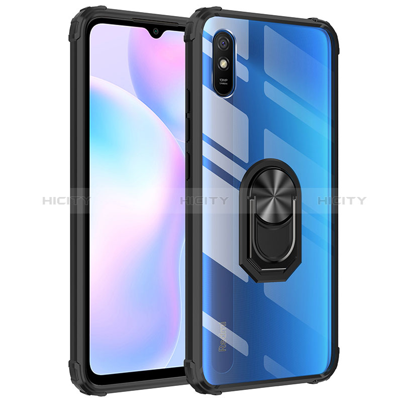 Funda Bumper Silicona y Plastico Mate Carcasa con Magnetico Anillo de dedo Soporte MQ2 para Xiaomi Redmi 9A Negro