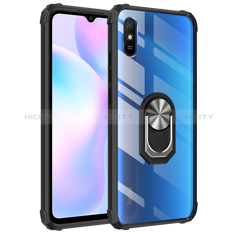 Funda Bumper Silicona y Plastico Mate Carcasa con Magnetico Anillo de dedo Soporte MQ2 para Xiaomi Redmi 9AT Plata y Negro