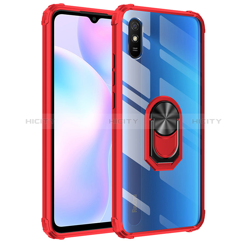 Funda Bumper Silicona y Plastico Mate Carcasa con Magnetico Anillo de dedo Soporte MQ2 para Xiaomi Redmi 9AT Rojo