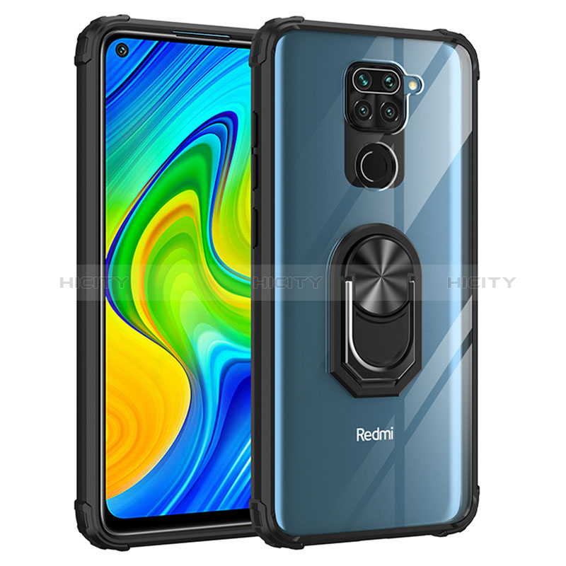 Funda Bumper Silicona y Plastico Mate Carcasa con Magnetico Anillo de dedo Soporte MQ2 para Xiaomi Redmi Note 9 Negro