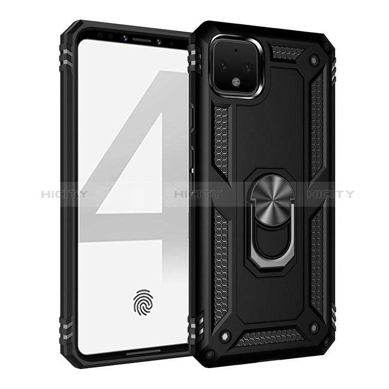 Funda Bumper Silicona y Plastico Mate Carcasa con Magnetico Anillo de dedo Soporte MQ3 para Google Pixel 4