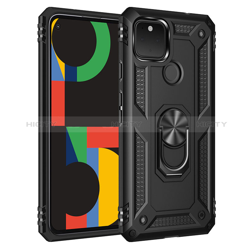 Funda Bumper Silicona y Plastico Mate Carcasa con Magnetico Anillo de dedo Soporte MQ3 para Google Pixel 4a 5G