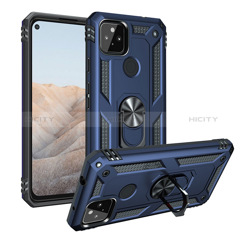 Funda Bumper Silicona y Plastico Mate Carcasa con Magnetico Anillo de dedo Soporte MQ3 para Google Pixel 5a 5G