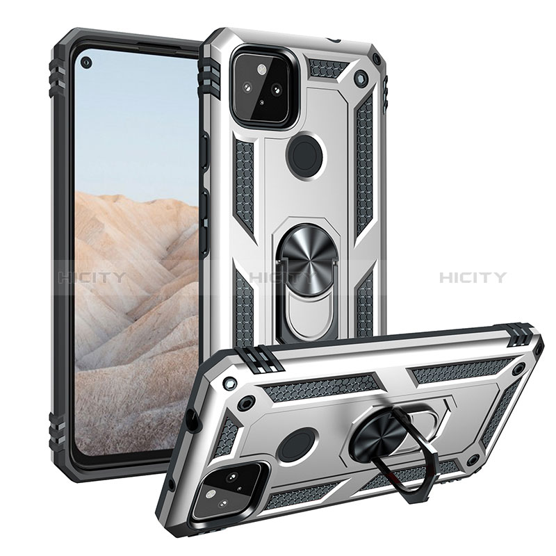 Funda Bumper Silicona y Plastico Mate Carcasa con Magnetico Anillo de dedo Soporte MQ3 para Google Pixel 5a 5G