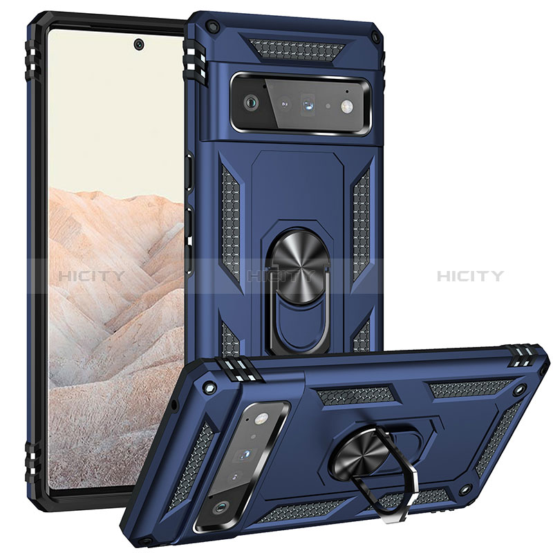 Funda Bumper Silicona y Plastico Mate Carcasa con Magnetico Anillo de dedo Soporte MQ3 para Google Pixel 6 Pro 5G