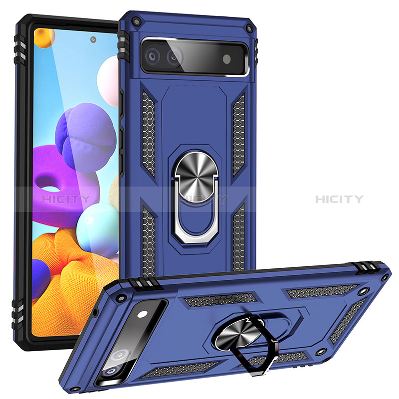 Funda Bumper Silicona y Plastico Mate Carcasa con Magnetico Anillo de dedo Soporte MQ3 para Google Pixel 6a 5G