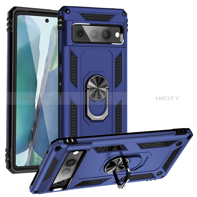 Funda Bumper Silicona y Plastico Mate Carcasa con Magnetico Anillo de dedo Soporte MQ3 para Google Pixel 7 Pro 5G