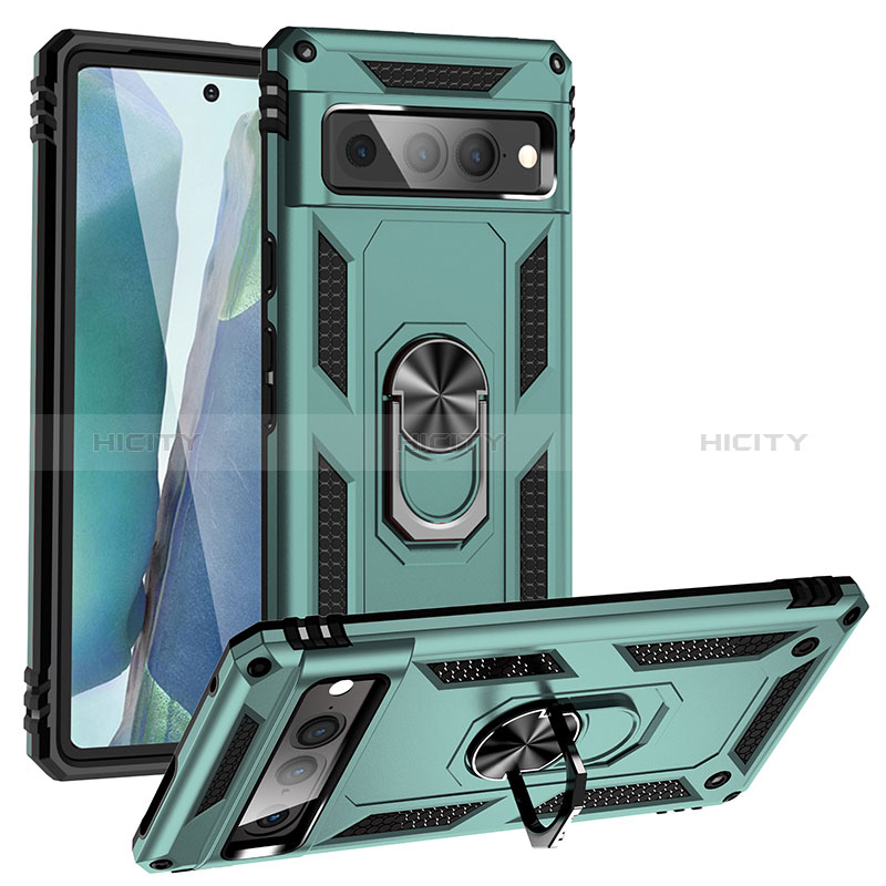 Funda Bumper Silicona y Plastico Mate Carcasa con Magnetico Anillo de dedo Soporte MQ3 para Google Pixel 7 Pro 5G