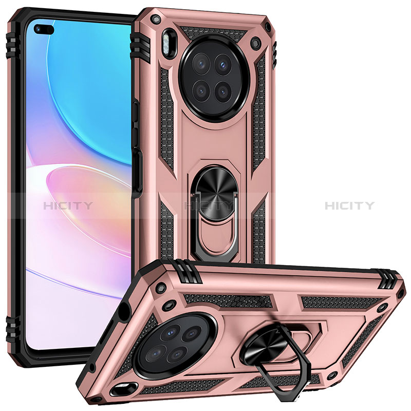 Funda Bumper Silicona y Plastico Mate Carcasa con Magnetico Anillo de dedo Soporte MQ3 para Huawei Honor 50 Lite Oro Rosa