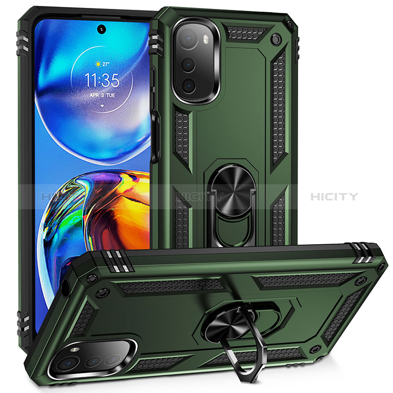 Funda Bumper Silicona y Plastico Mate Carcasa con Magnetico Anillo de dedo Soporte MQ3 para Motorola Moto E32