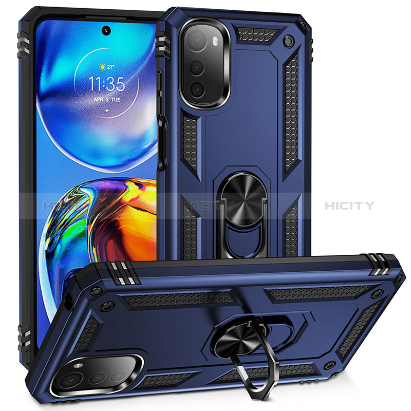 Funda Bumper Silicona y Plastico Mate Carcasa con Magnetico Anillo de dedo Soporte MQ3 para Motorola Moto E32s