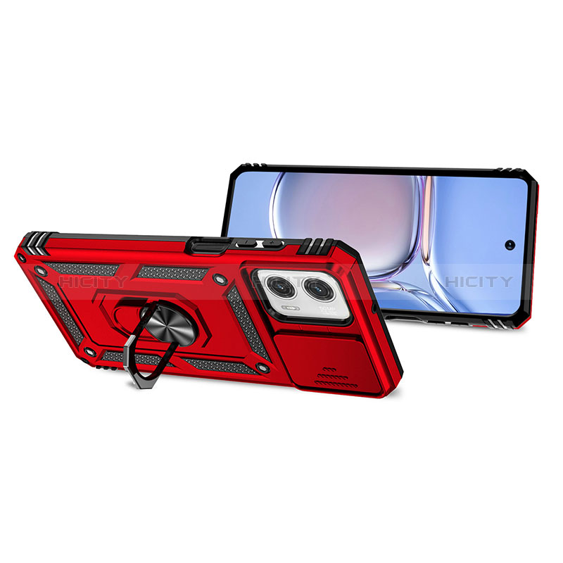 Funda Bumper Silicona y Plastico Mate Carcasa con Magnetico Anillo de dedo Soporte MQ3 para Motorola Moto G 5G (2023) Rojo