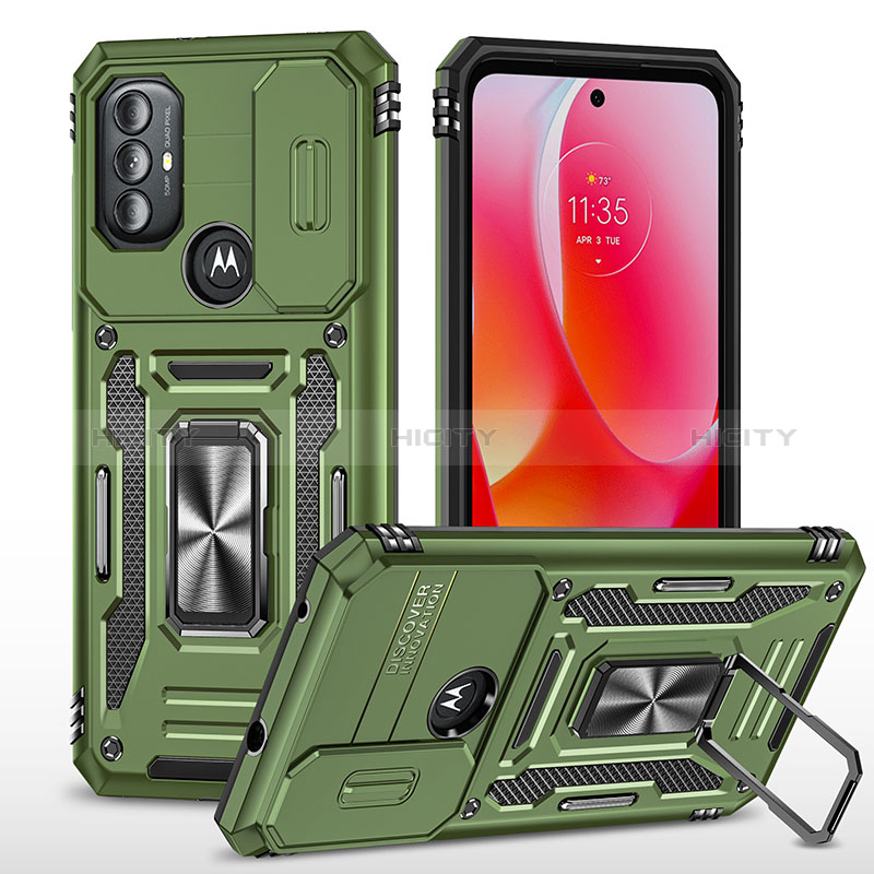 Funda Bumper Silicona y Plastico Mate Carcasa con Magnetico Anillo de dedo Soporte MQ3 para Motorola Moto G Play (2023) Verde Noche