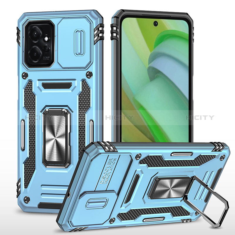 Funda Bumper Silicona y Plastico Mate Carcasa con Magnetico Anillo de dedo Soporte MQ3 para Motorola Moto G Power 5G (2023) Azul Claro