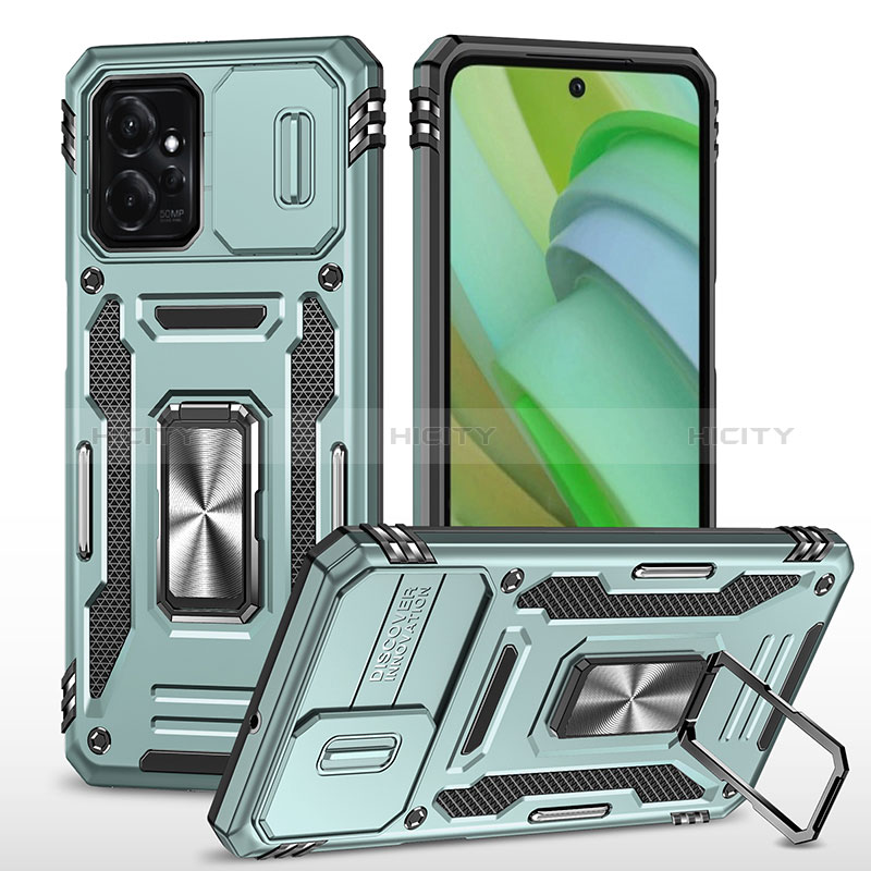 Funda Bumper Silicona y Plastico Mate Carcasa con Magnetico Anillo de dedo Soporte MQ3 para Motorola Moto G Power 5G (2023) Menta Verde