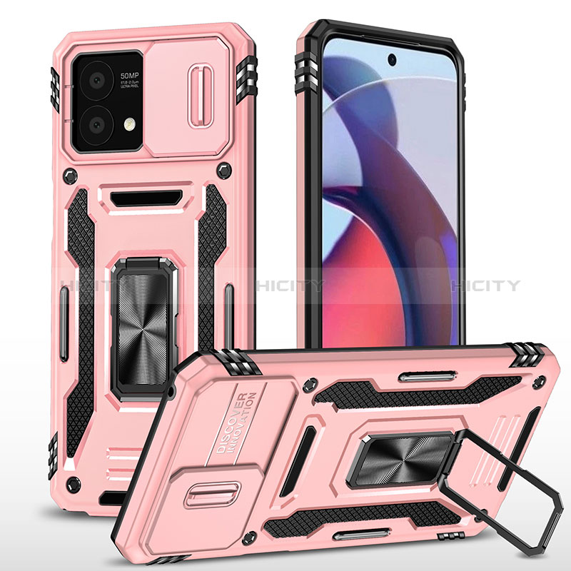 Funda Bumper Silicona y Plastico Mate Carcasa con Magnetico Anillo de dedo Soporte MQ3 para Motorola Moto G Stylus (2023) 5G Oro Rosa