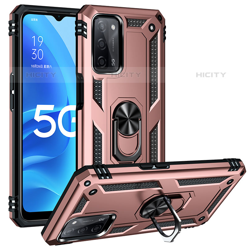 Funda Bumper Silicona y Plastico Mate Carcasa con Magnetico Anillo de dedo Soporte MQ3 para Oppo A53s 5G Oro Rosa