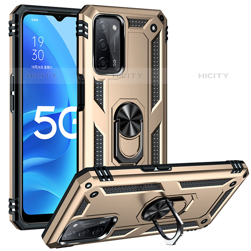 Funda Bumper Silicona y Plastico Mate Carcasa con Magnetico Anillo de dedo Soporte MQ3 para Oppo A55 5G Oro