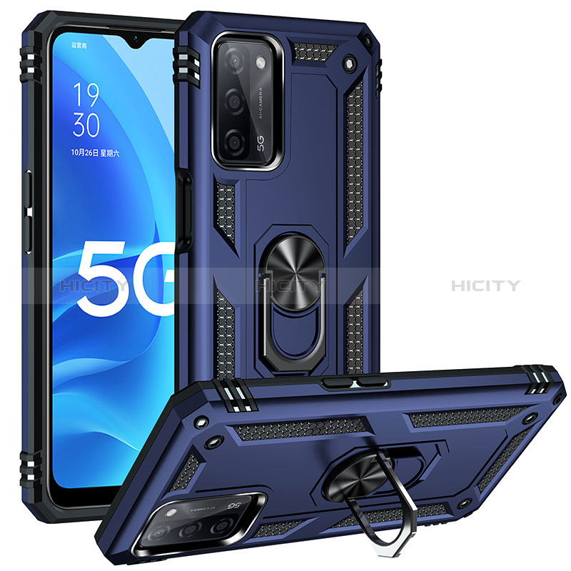 Funda Bumper Silicona y Plastico Mate Carcasa con Magnetico Anillo de dedo Soporte MQ3 para Oppo A56 5G Azul