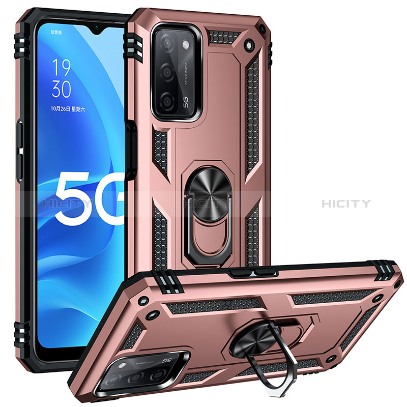 Funda Bumper Silicona y Plastico Mate Carcasa con Magnetico Anillo de dedo Soporte MQ3 para Oppo A56 5G Oro Rosa