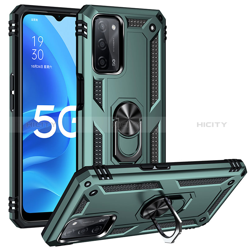 Funda Bumper Silicona y Plastico Mate Carcasa con Magnetico Anillo de dedo Soporte MQ3 para Oppo A56 5G Verde