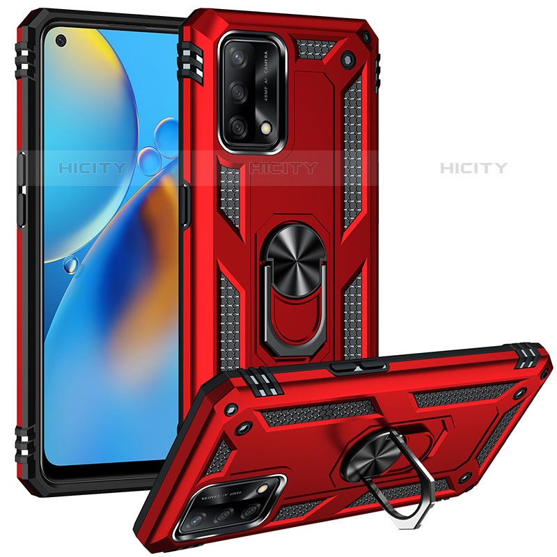 Funda Bumper Silicona y Plastico Mate Carcasa con Magnetico Anillo de dedo Soporte MQ3 para Oppo A74 4G Rojo