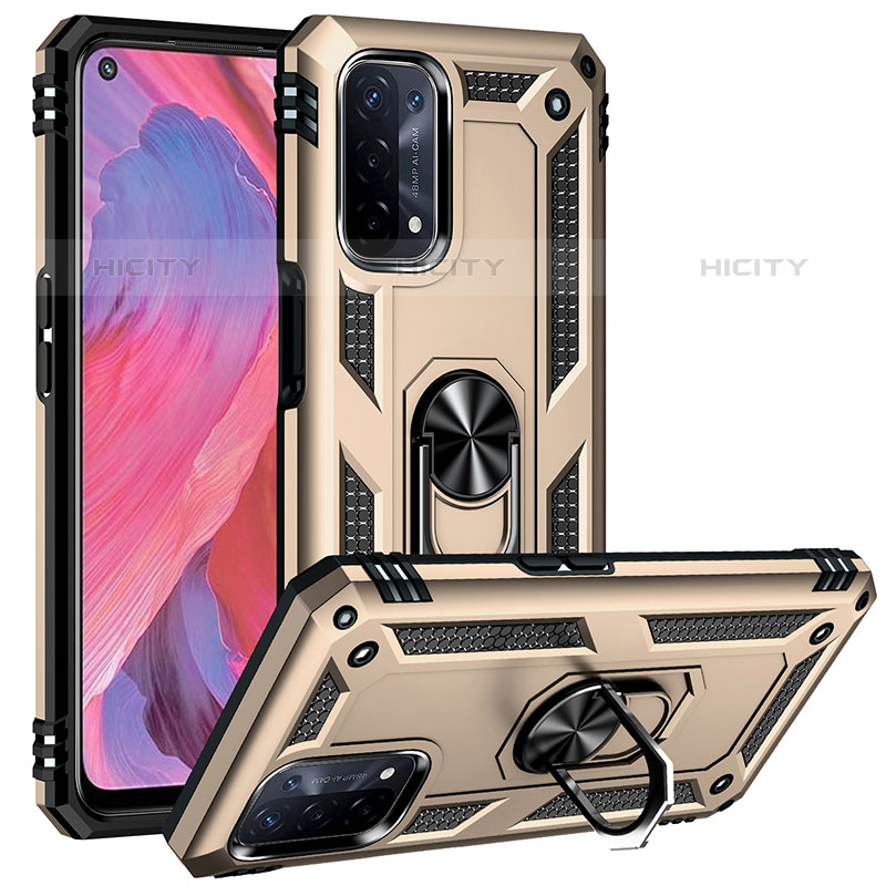 Funda Bumper Silicona y Plastico Mate Carcasa con Magnetico Anillo de dedo Soporte MQ3 para Oppo A93 5G Oro