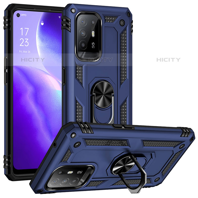 Funda Bumper Silicona y Plastico Mate Carcasa con Magnetico Anillo de dedo Soporte MQ3 para Oppo A94 5G Azul