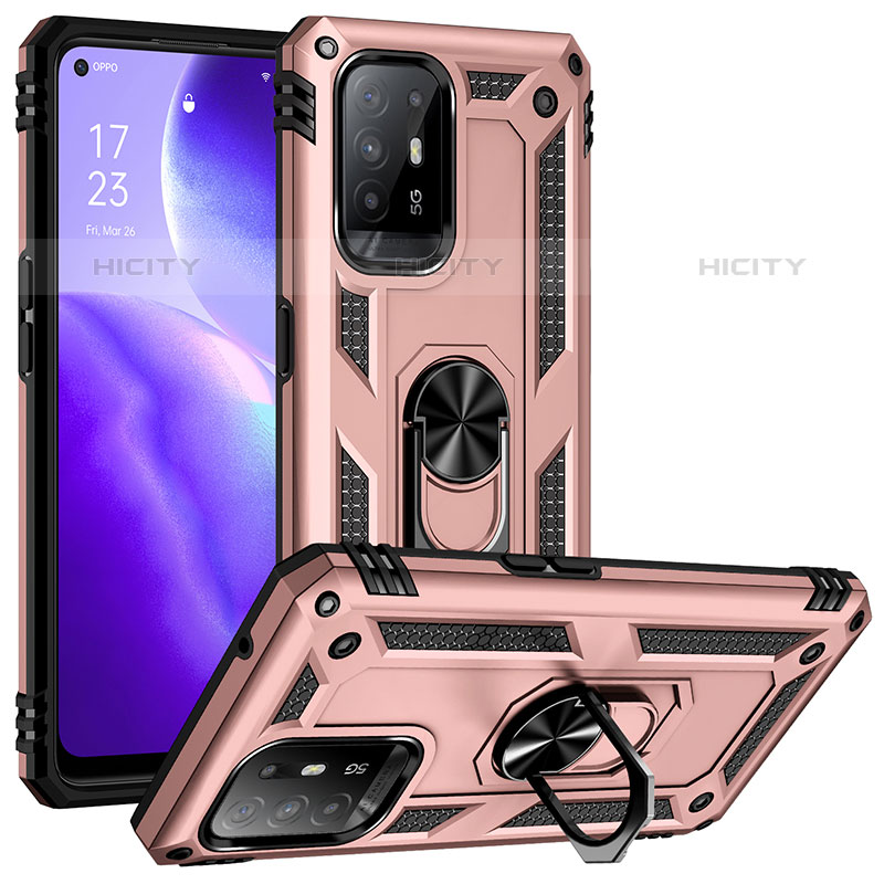 Funda Bumper Silicona y Plastico Mate Carcasa con Magnetico Anillo de dedo Soporte MQ3 para Oppo A94 5G Oro Rosa