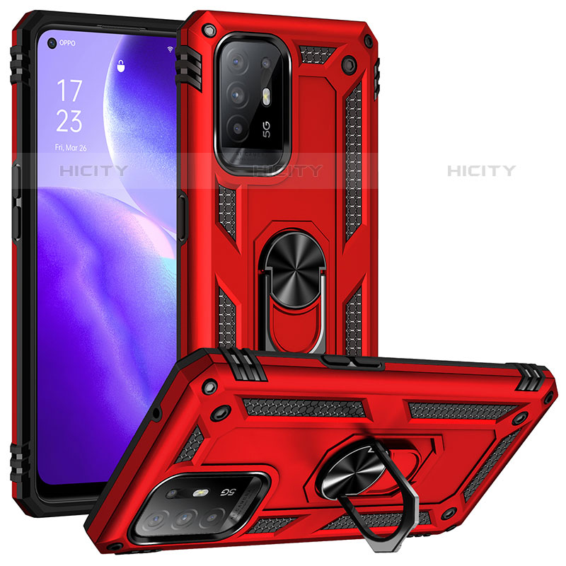 Funda Bumper Silicona y Plastico Mate Carcasa con Magnetico Anillo de dedo Soporte MQ3 para Oppo A94 5G Rojo