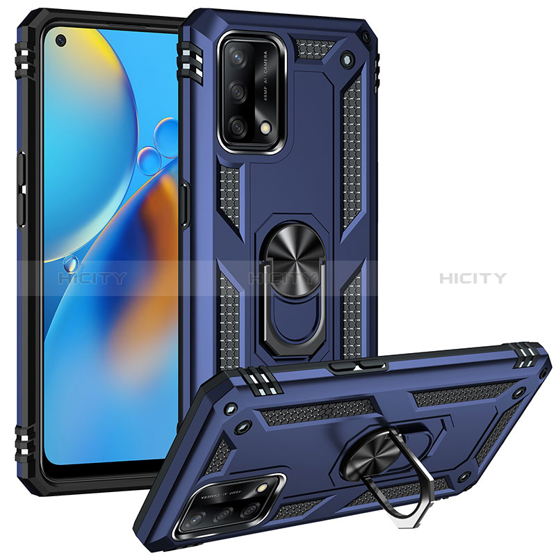 Funda Bumper Silicona y Plastico Mate Carcasa con Magnetico Anillo de dedo Soporte MQ3 para Oppo A95 4G Azul