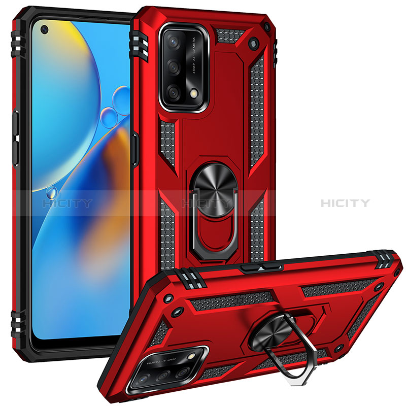 Funda Bumper Silicona y Plastico Mate Carcasa con Magnetico Anillo de dedo Soporte MQ3 para Oppo A95 4G Rojo