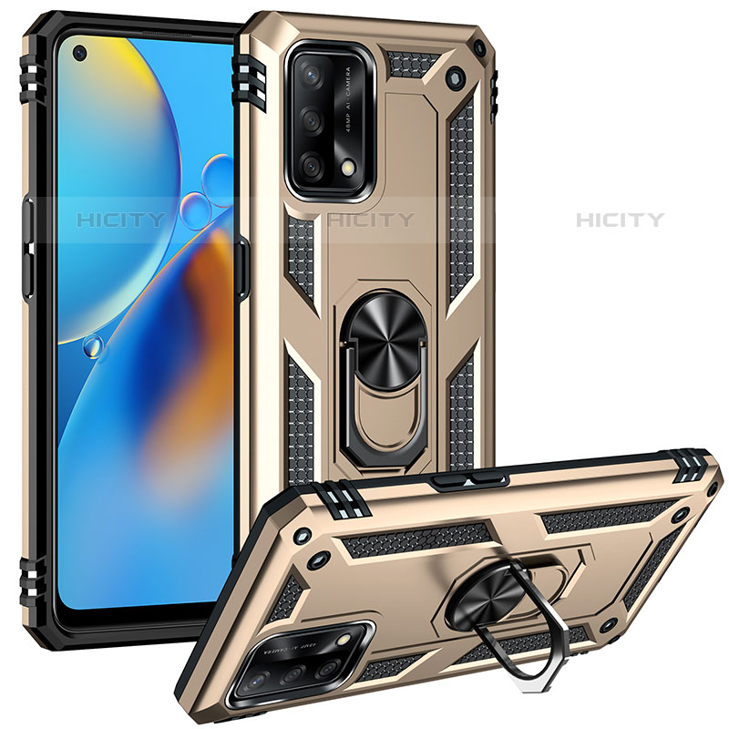 Funda Bumper Silicona y Plastico Mate Carcasa con Magnetico Anillo de dedo Soporte MQ3 para Oppo Reno6 Lite Oro