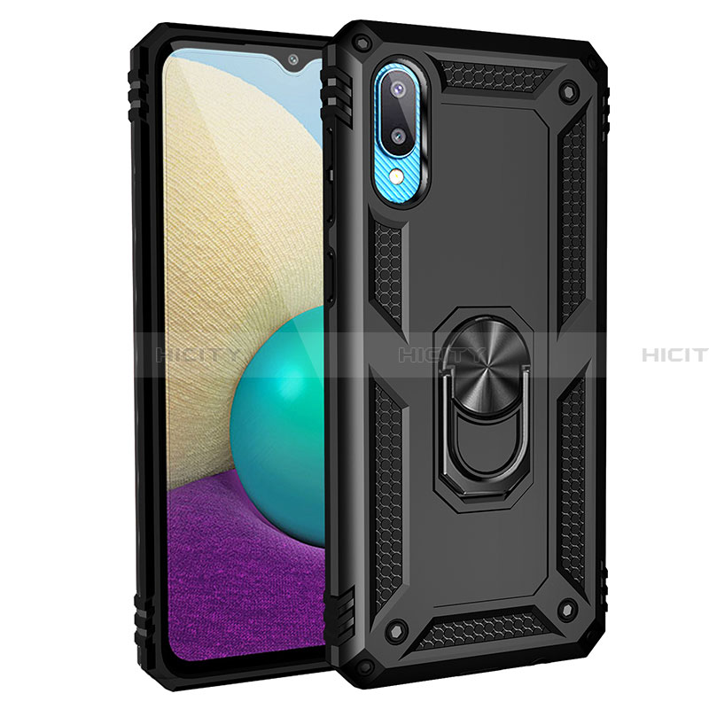 Funda Bumper Silicona y Plastico Mate Carcasa con Magnetico Anillo de dedo Soporte MQ3 para Samsung Galaxy A02