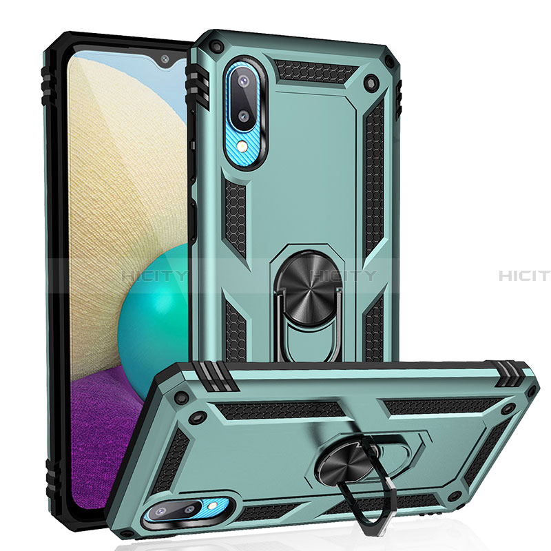 Funda Bumper Silicona y Plastico Mate Carcasa con Magnetico Anillo de dedo Soporte MQ3 para Samsung Galaxy A02