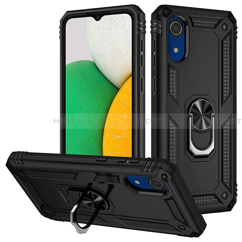 Funda Bumper Silicona y Plastico Mate Carcasa con Magnetico Anillo de dedo Soporte MQ3 para Samsung Galaxy A03 Core Negro