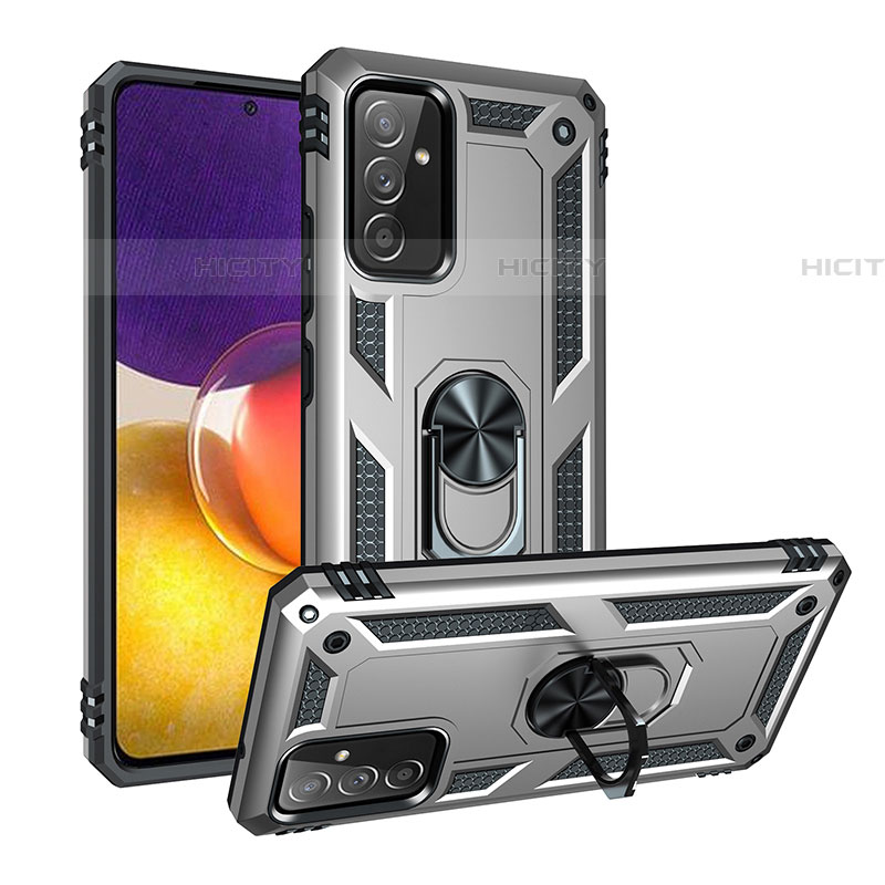 Funda Bumper Silicona y Plastico Mate Carcasa con Magnetico Anillo de dedo Soporte MQ3 para Samsung Galaxy A05s Plata