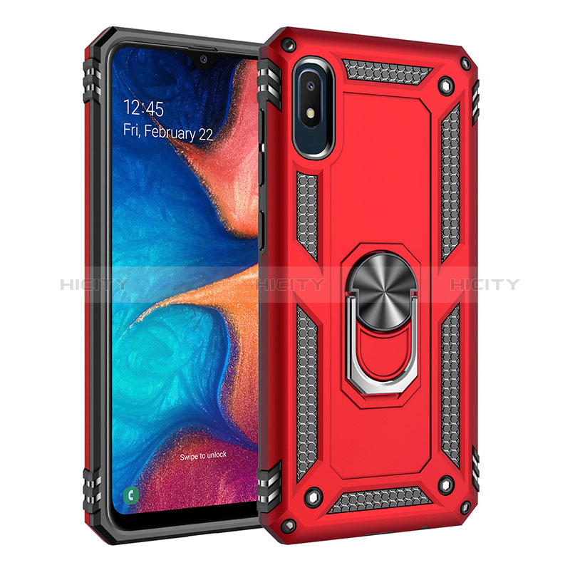 Funda Bumper Silicona y Plastico Mate Carcasa con Magnetico Anillo de dedo Soporte MQ3 para Samsung Galaxy A10e Rojo
